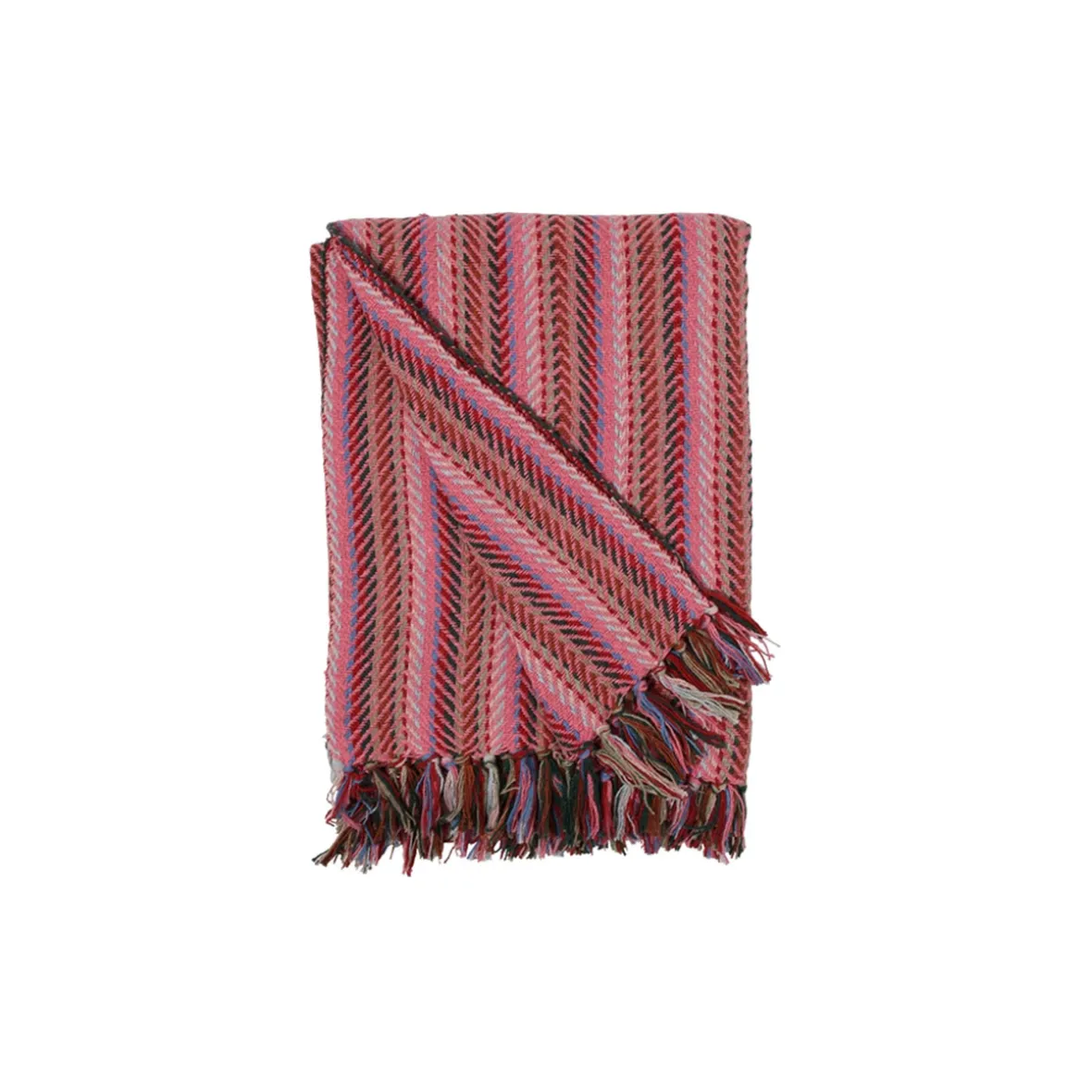 Bomuldsplaid - zigzag - pink/multi