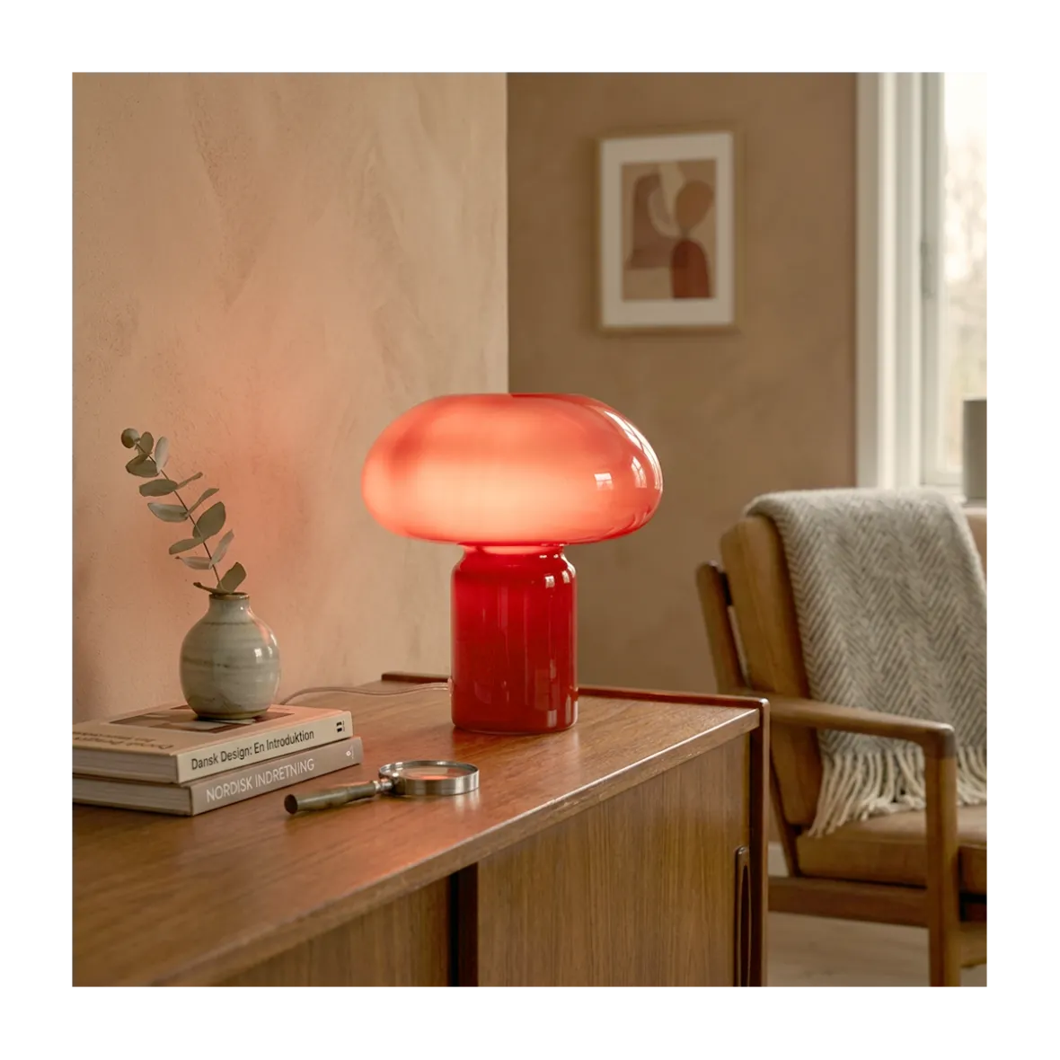 Bordlampe af glas - rød