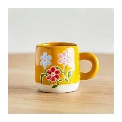 Kop med hank "Millie" - multi flowers gul