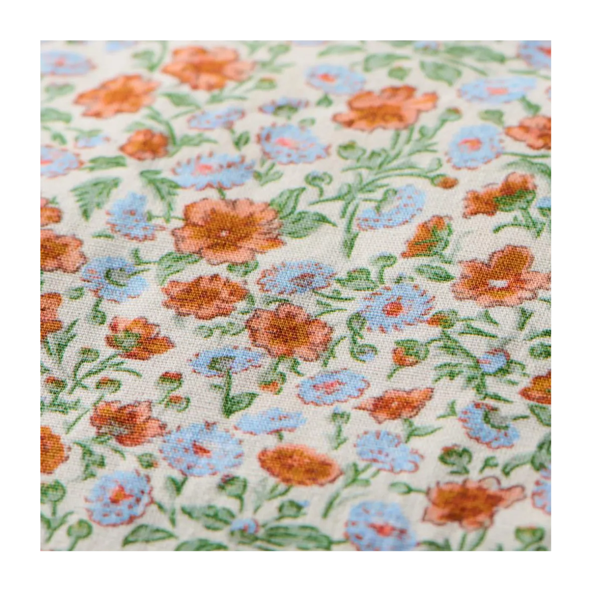 Pudebetræk 60x60 cm. - m/lyseblå og rustfarvede blomster