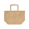 Quiltet taske - beige m. grønne og rosa blomster