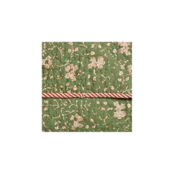 Quilt - Grønne blomster m. stribet bagside