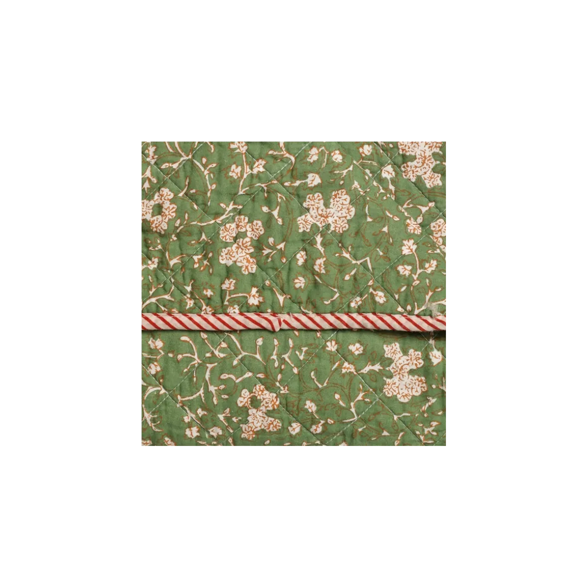 Quilt - Grønne blomster m. stribet bagside