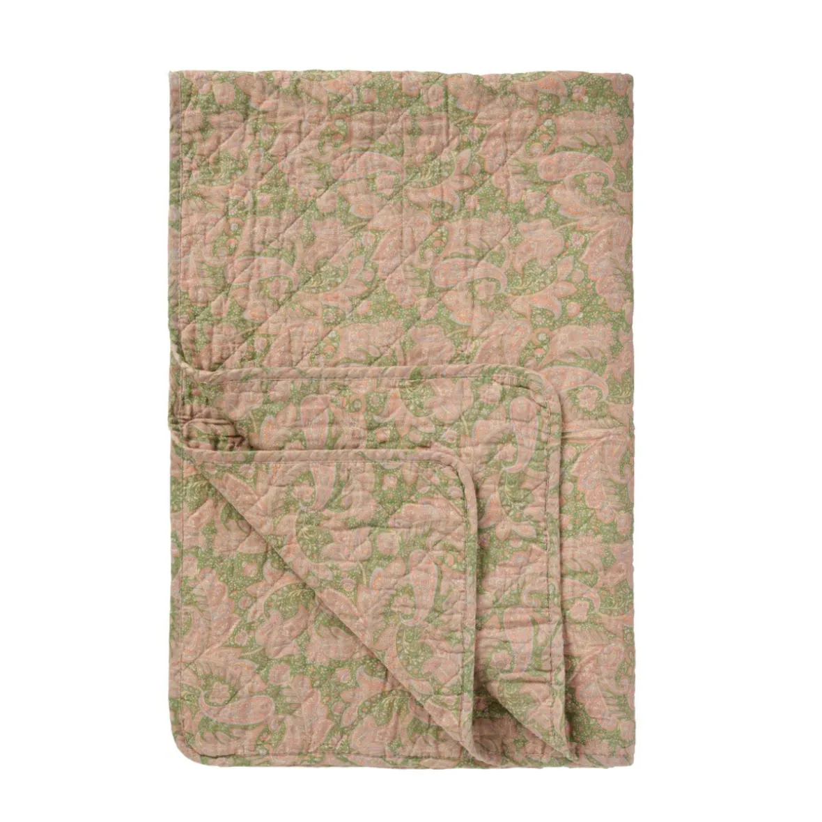 Quilt - Grønt og rosa paisleymønster