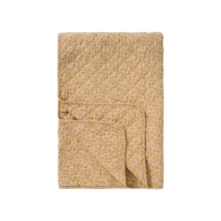 Quilt tæppe - beige m/gule, grønne og hindbærfarvede blomster