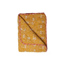 Quilt tæppe blomstret - pink/gule blomster