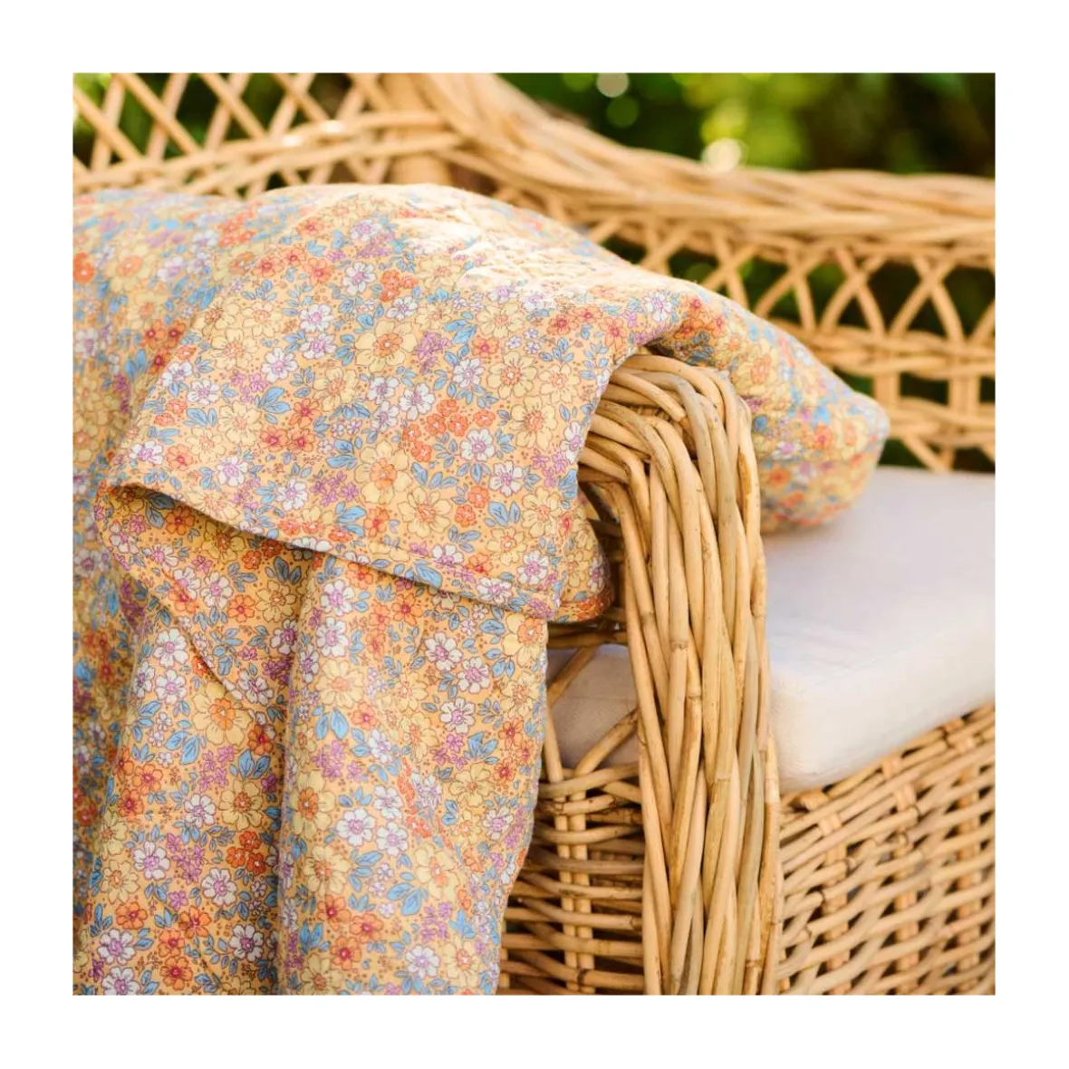 Quilt tæppe - gul med blomster