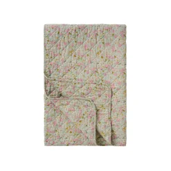 Quilt tæppe - lyserøde, grønne og grå blomster