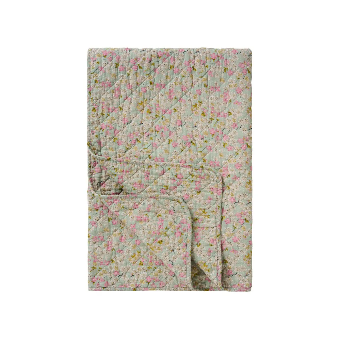 Quilt tæppe - lyserøde, grønne og grå blomster