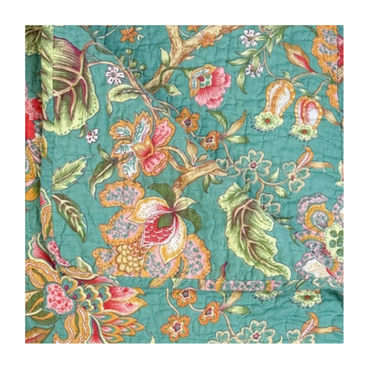 Quilt tæppe - petrolium med blomster