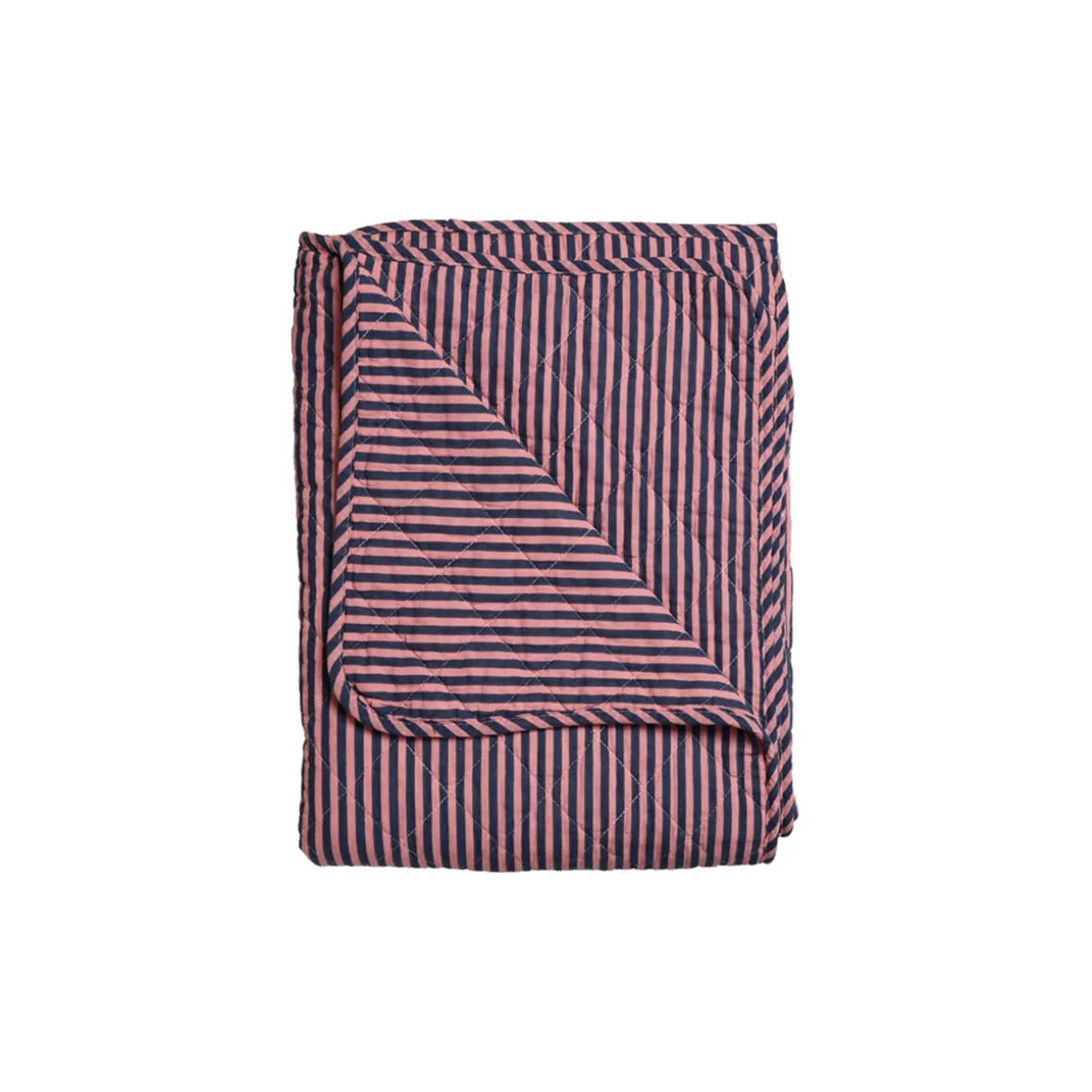 Quilt tæppe stribet - blå/pink