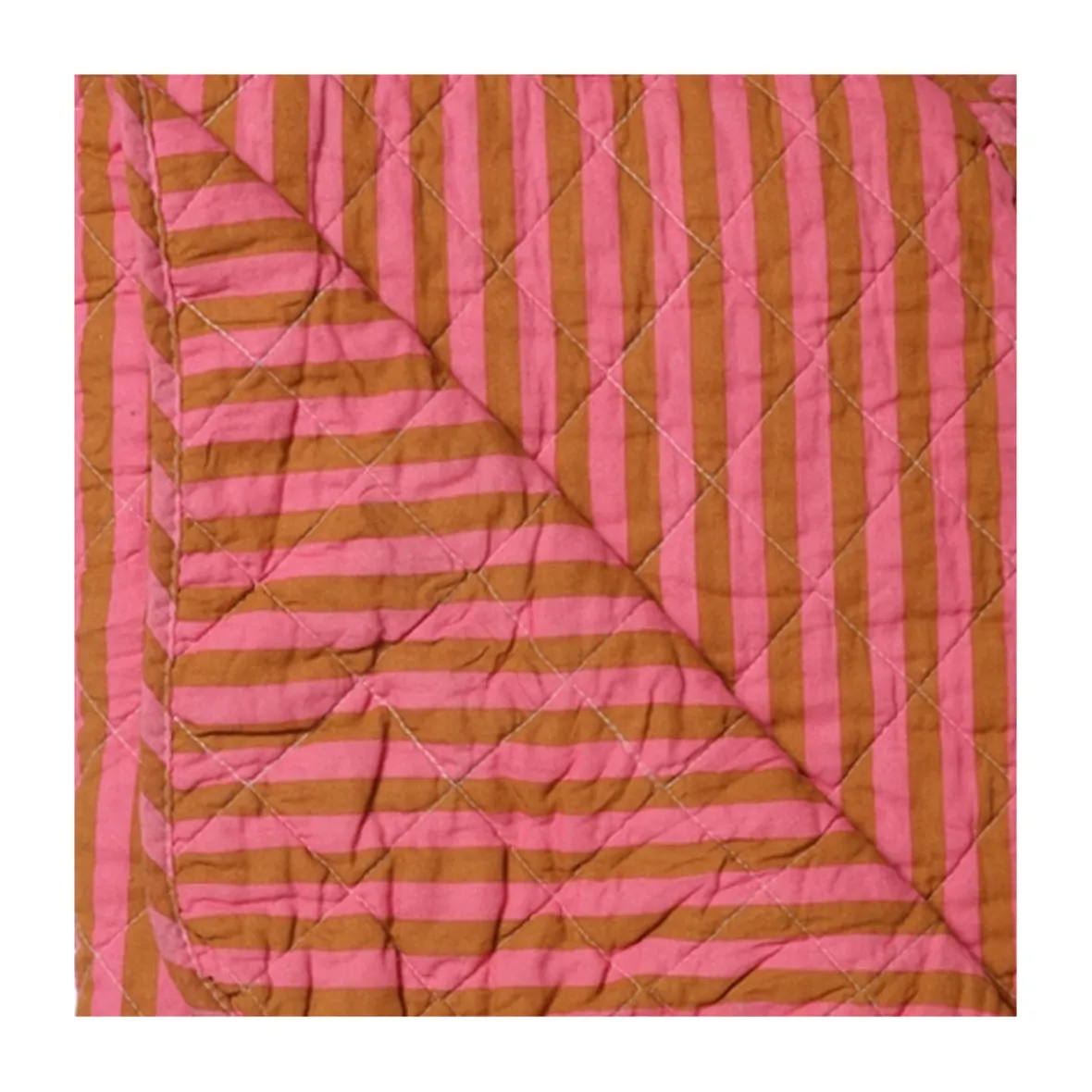 Quilt tæppe stribet - pink/brun